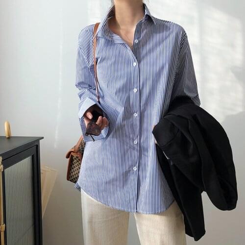 Sherhure 2020 New Summer Cotton Chic Blue White Striped Women Tops And Blouses Shirt Blusas Roupa Feminina