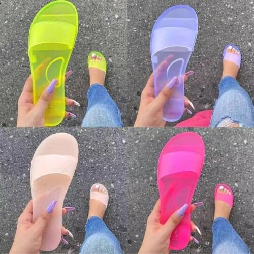 Woman Sandals Sexy Summer Shoes Woman Slip on Fashion Sandals Slides Ladies Transparent Flats Shoes 2021 New884r