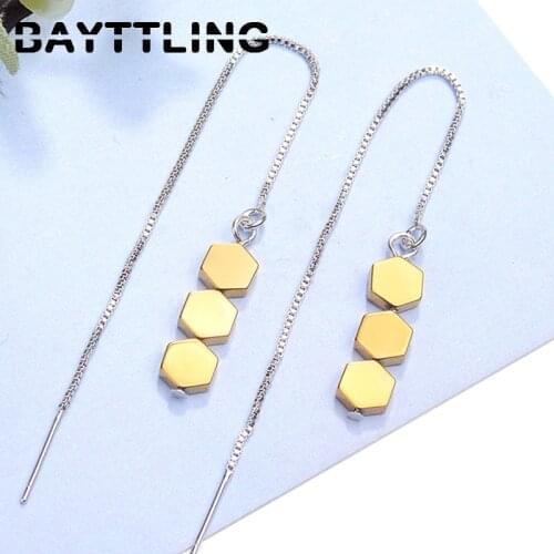 BAYTTLING New 925 Sterling Silver 120MM Hexagonal Gradient Tassel Drop Earrings For Woman Fashion Charm Couple Jewelry Gift
