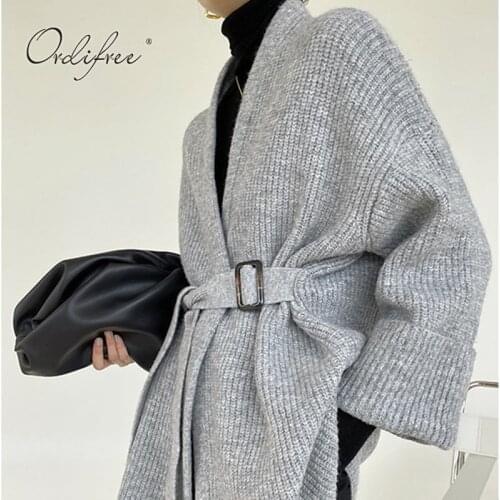 Ordifree 2021 Autumn Winter Streetwear Women Knitted Cardigan Casual Loose Coats Thick Warm Long Sweater Cardigan