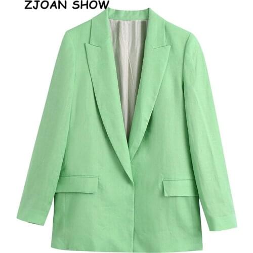 2021 Spring summer Free style Center Buttons Thin Cotton Blazer Green Boyfriend Vintage Women Mid Long Suit Coat Loose Coat