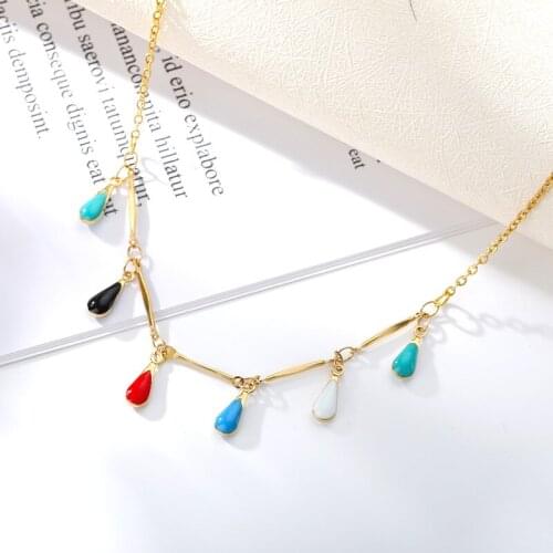 Multicolor Dripping Oil Opal Stone Necklace Women Choker Charming Collares Gold Chain Harajuku Style Necklaces Jewelry Collier