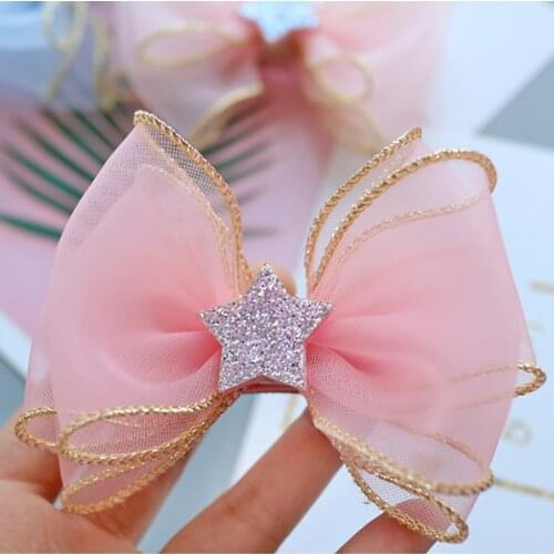 1piece Handmade Sweet Hair Bows Clips Glitter Star Girls Hairpins Princess Party Hair Accessories Headwear Gifts