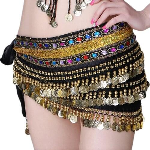 11 Colors Women Belly Dance Wear Accessories Class Clothes Beads 2 Rows Rhinestones Velvet Rectangle Coins Belts