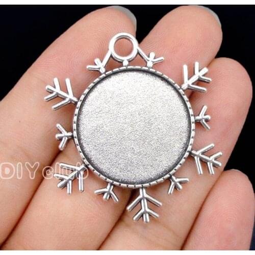 15pcs--Antique Silver Snowflake Cameo Cabochon Base Settings Charms, inner 24mm