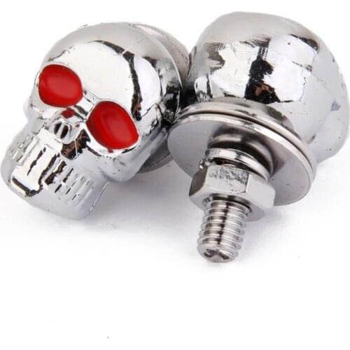 2pcs Chrome Skull Motorcycle License Plate Frame Bolts Windshield Tag Screws
