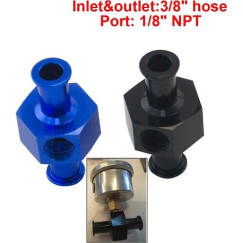 3/8" Metal Fuel Pressure Gauge Inline Barb Adapter Connector Head with 1/8" Port Blue/Black