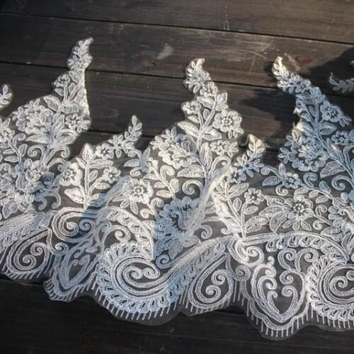 3Yards/lot 34cm(13.4") Wide High Quality Off White Alencon Embroidery Lace Trim,Corded Vintage Wedding Lace