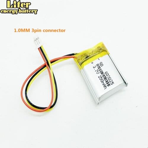 3pin connector 602025 250mAh 3.7v Applicable Dash CAM J501 J501C J501P Lithium Polymer Li-Po Rechargeable Battery