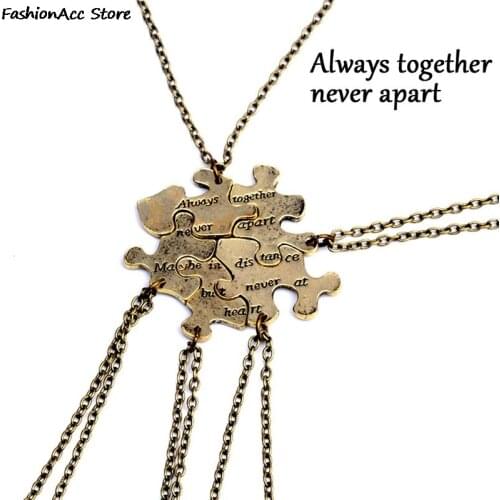 5 pcs/set Vintage Puzzle BFF Necklaces Best Friends Forever Pendant & Necklace Retro Link Chain Jewelry