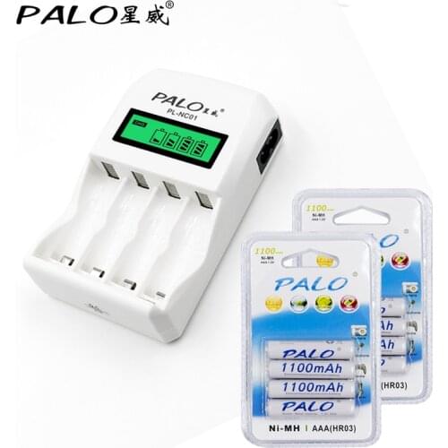 Free shipping intelligent LCD display Indicator 4 Cell Battery Charger + 8pcs aaa 1100mah NiMh Battery