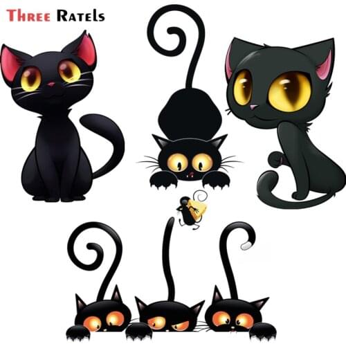 A628 Funny Cute Personality Black Big Eyes Witch Cat Kitty Pet Car Sticker PVC Waterproof Decal