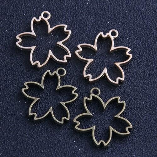 4pcs 30*32mm Two Color Alloy Jewelry Accessories Flower Charm Hollow Glue Blank Pendant Tray Bezel