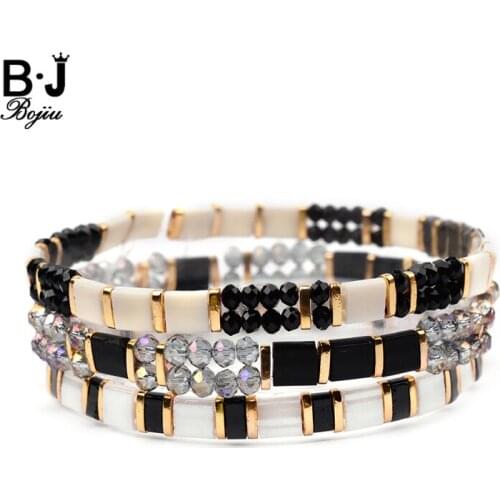 BOJIU 3 Pcs/set Boho Miyuki Tila Beads Bracelets For Women Gold Delica Bead Jewelry Elastic Summer Beach Bracelet Femme BCSET301