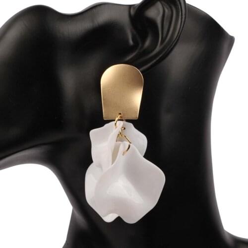 Big Size Long Leaf Acrylic Pendant Statement Drop Earrings for Women Florate Brand Wholesale Gold Color Metal Dangle Earrings