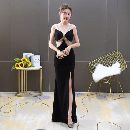 Black Deep V-Neck Evening Dress Empire A-Line Sleeveless Elegant Simple Floor-length Plus size Women Formal Party Dresses C1235