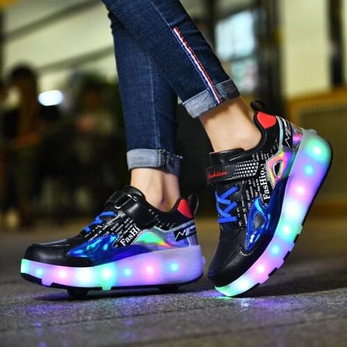 Children Girl Boy Two Wheels Luminous Glowing Sneakers Pink Led Light Roller Skate Shoes Kids Led Shoes Boys Girls USB Charging