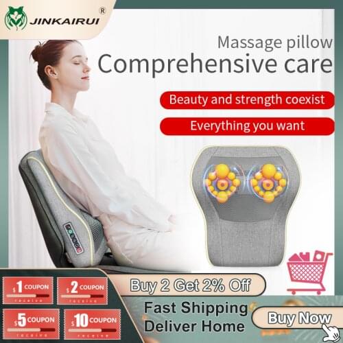 Jinkairui Electric Neck Back Lumbar Waist Cervical Massage Pillow Cushion Vibrating Shiatsu with Infrared Heated for Car Home