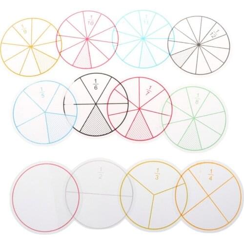 Hot Sale 12pcs Plastic Numbered Fractions Circles Math Chips Mathematics Number Toy Good Gift For Kids Over 2 Years