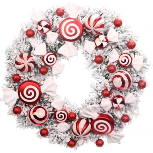Artificial Christmas Wreath with Candy Decorative Garland for front Door Window Decoration Indoor Winter Holiday Wreaths Decor