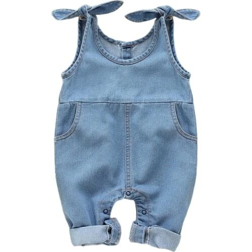 Summer Denim New Born Rompers for Baby Girl Newborn Overalls Clothing with Pocket 0-18 Months Infant Kids Jumpsuit Girl Outfit