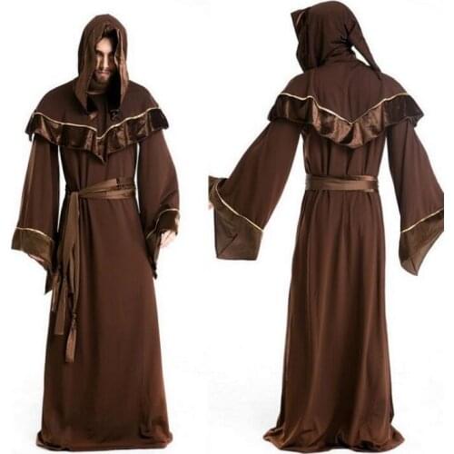 Halloween Costumes Adult Mens Gothic Wizard Costume European Religious Men Priest Uniform Fancy Cosplay Costume for Men