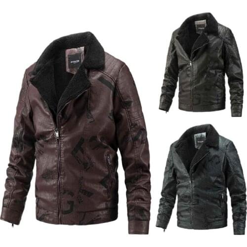 Men Faux Leather Jacket Mens Warm Jacket Moto Leather Coats Male Oversize Streetwear Men Fur Lined Turn Down Collar Outwear