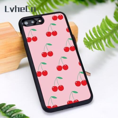 LvheCn Silicone Rubber Phone Case Cover for iPhone 6 6S 7 8 Plus X XS XR 11 12 Mini Pro Max Pink Cherries Cherry