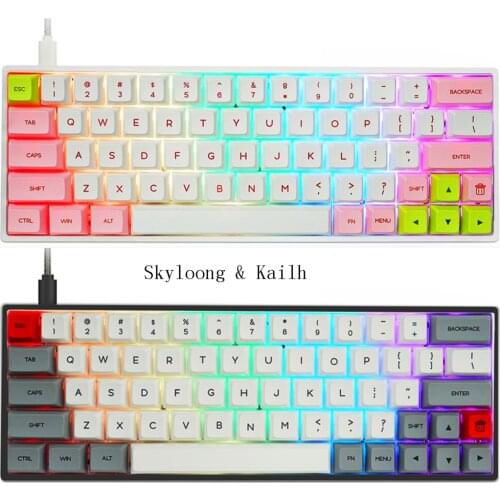 Keypro Kailh&Skyloong Customized box mute powder shaft Gray white Pink white PBT keycap gk64XS RGB mechanical keyboard