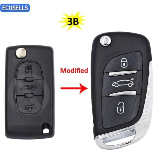 Modified 2/3B Flip Remote Car Key Shell Case For Peugeot 107 206 207 307 308 407 308 607 VA2 / HU83 Blade with Battery Holder