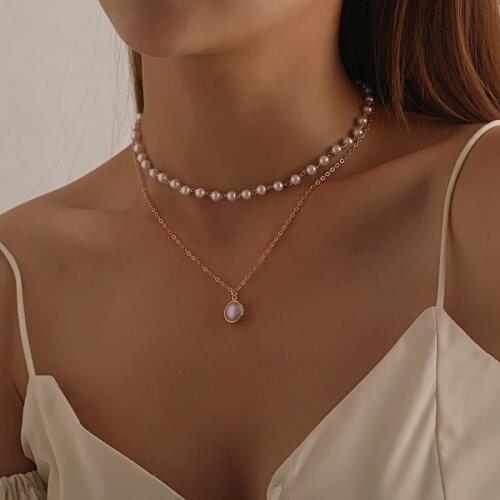 Fashion Chain Pearl Necklace For Women Baroque Pearl Metal Charm Pendants Necklaces Choker Bead Chain Jewelry Gifts