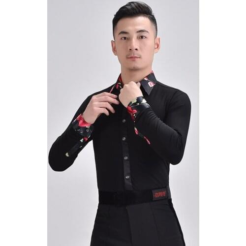 2021 Latin Dance Costumes For Men Elastic Black Shirts Ballroom Dance Professional Clothes Chacha Samba Latin Dancewear DQS6429