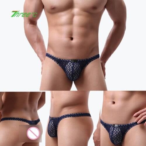 Mens Sexy Thong European Size T-pants Briefs Ropa Interior Hombre Slip Gay Calzoncillos S-XL Mens Mesh Breathable Underwear