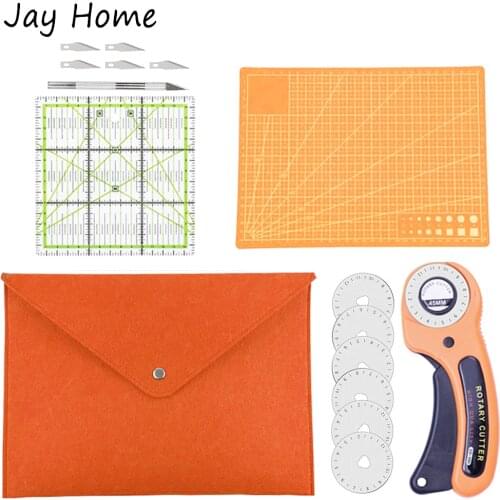 5PCS 45MM Rotary Cutter Set Rotary Cutter & Cutting Mat & Replacement Blades & Patchwork Ruler & Carving Knife for Sewing Craft