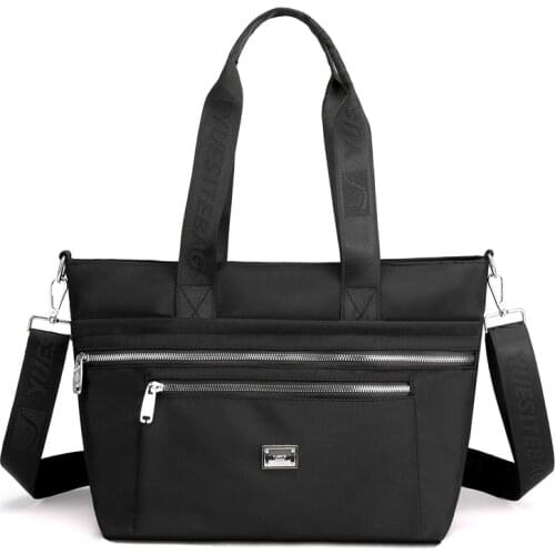 New Big Nylon Fabric Shoulder Bag Womens Tote Bags Large Cloth Zipper Casual Handbags for Women Shopper Bag Solid Color Purse