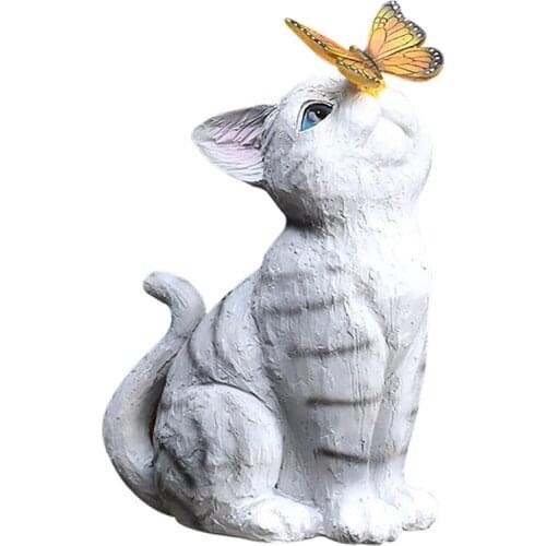 Personalized Garden Statue Balcony Cute Cat Decoration Solar Furnishings Ornament Led Butterfly Lamp Home Decor