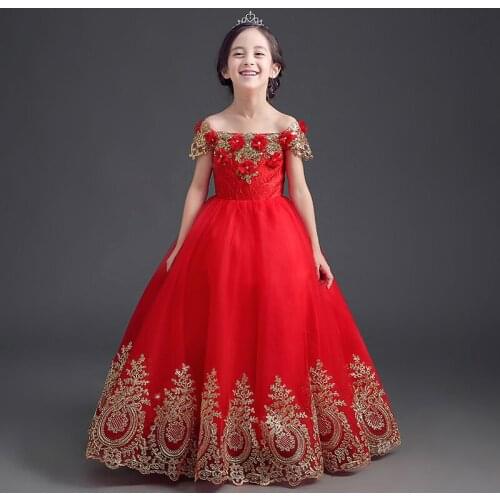 Luxury Beading Appliques Flower Girl Dress Girl Wedding Dress Girl Party Dress Kids Birthday Clothing for 4-11 years