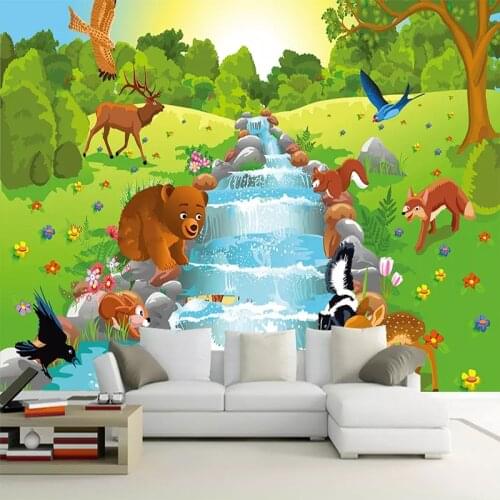 Custom 3D Photo Wallpaper Nordic Simple Cartoon Animal Forest Bear Childrens Bedroom Non-woven Background Decorative Wall Paper