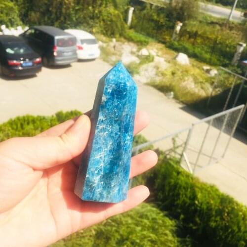 1PCS Natural blue apatite point crystal stone tower energy wand point for healing decoration