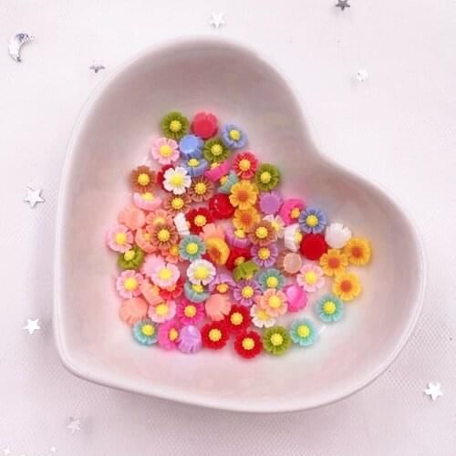 100pcs Resin Colorful 6mm 3D Flower Flatback Stone Buttons Applique DIY Wedding Scrapbook Manicure Accessories Craft L245