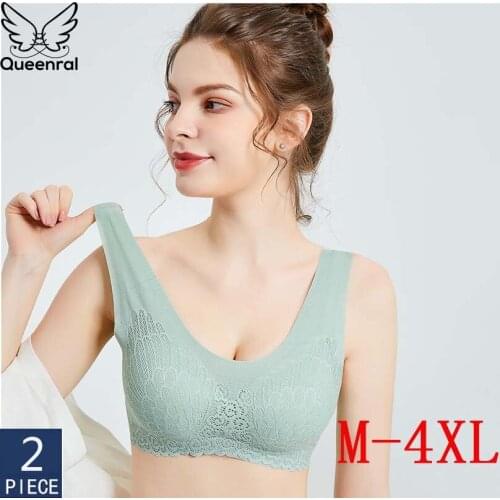 Queenral 2Pcs Latex Seamless Bra Plus Size Bras For Women 2XL 3XL 4XL BH hock-proof Pad Push Up Brassiere Comfortable Bralette