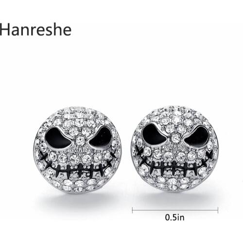 DCARZZ Jack Circle Crystal Earrings Nightmare Before Christmas Comic Fashion Jewelry Skull Enamel Stud Earrings for Women
