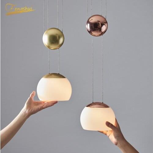 Nordic Golden Glossy LED Glass Pendant Lamp Modern Light Luxury Deco Pendant Lights Bedroom Dining Room Living Room Hanging Lamp