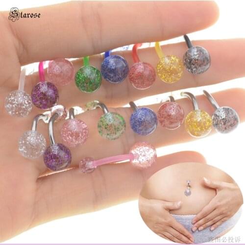 Starose 5pcs/lot 14G 10mm Bar New Flash Powder Belly Piercing Acrylic Navel Ring Helix Earrings Belly Button Rings Women Jewelry