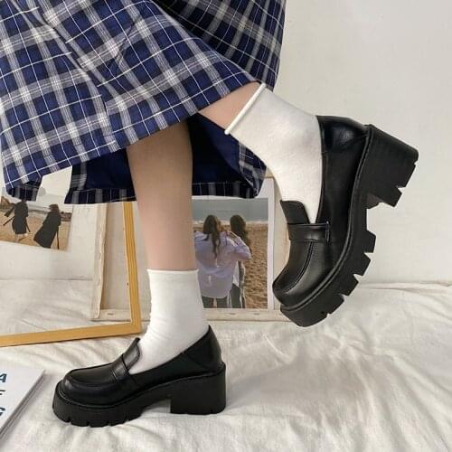 Women Oxford Shoes High Heels Platform Shoes Round Toe Slip on Boat shoes Women Pumps Lolita Shoes Girls Thick Sole Loafer 9134L