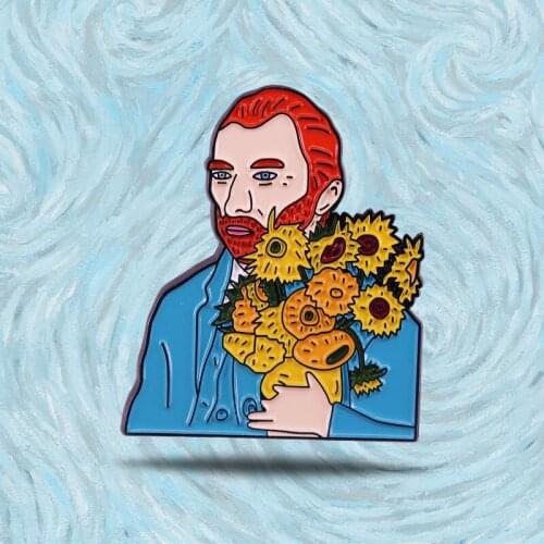 Vincent Van Gogh Sunflowers Painting Brooch Pins Enamel Metal Badges Lapel Pin Brooches Jackets Jeans Fashion Accessories
