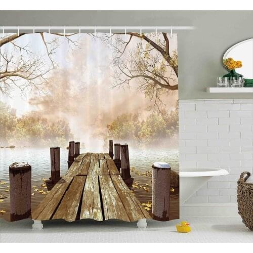 Japanese Shower Curtain Watercolor Style Silhouette of Warrior Ninjas in The Moonlight Medieval Battle Bathroom Decor Curtains