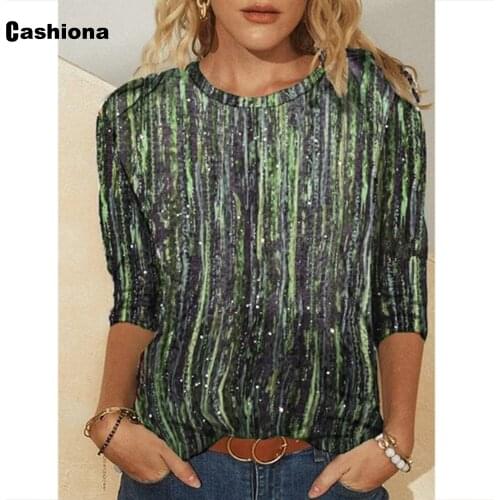 Plus Size Womens Elegant Latest Casual Striped Print T-shirt Basic Top Clothing 2021 Summer Tees Shirt Pullovers Femme 3XL