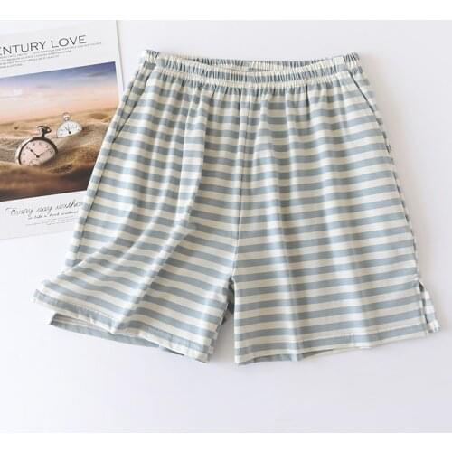 Women summer loose shorts thin cotton leisure home pants Striped bottoms Elastic Waist loungewear sleeping sleepwear