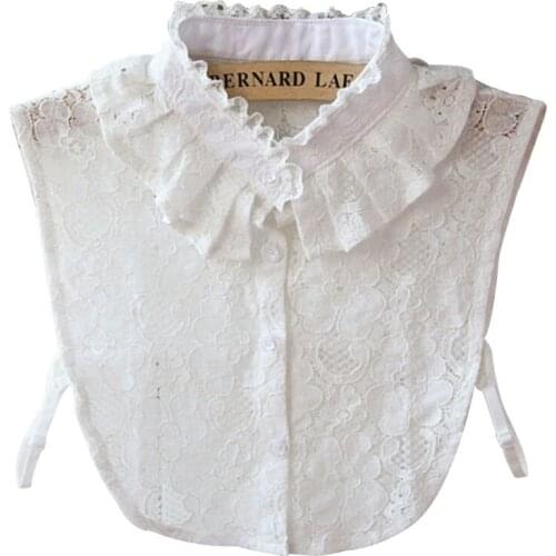 Women Pure Color Lace Detachable Lapel Choker Necklace Shirt Fake False Collar